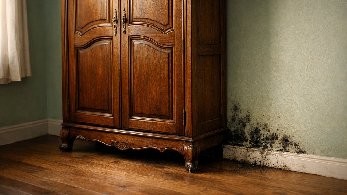Il baisse le chauffage à 17 °C dans toute sa maison pour économiser : en janvier, des taches noires couvrent le mur derrière l'armoire