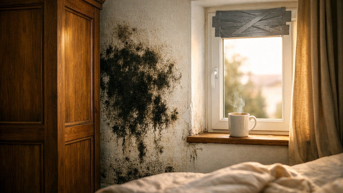 Il bouche les entrées d'air de sa maison neuve près de Rennes : en novembre, une moisissure noire tapisse le mur derrière l'armoire