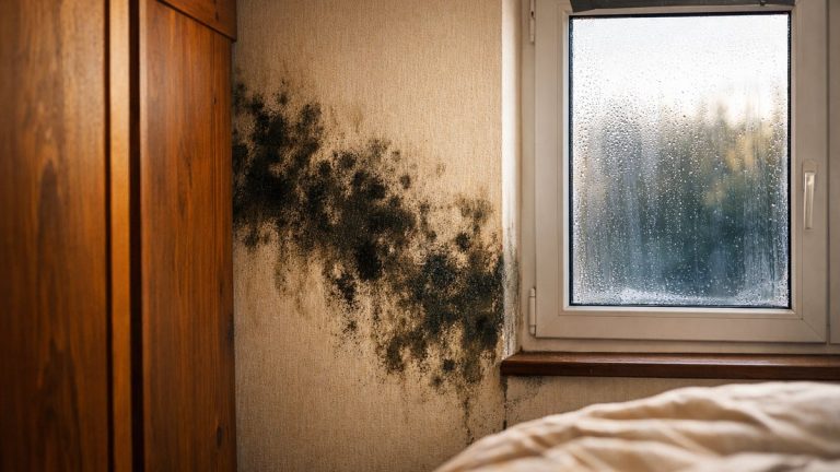 Il bouche les grilles de ses fenêtres neuves à Rouen pour garder la chaleur : en novembre, une tache noire grandit derrière l'armoire de la chambre