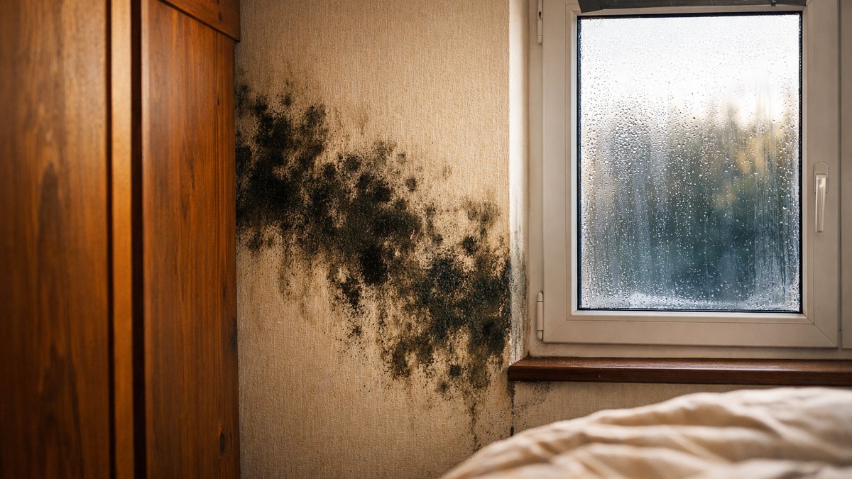 Il bouche les grilles de ses fenêtres neuves à Rouen pour garder la chaleur : en novembre, une tache noire grandit derrière l'armoire de la chambre