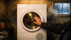 Il installe son sèche-linge neuf dans le garage pour gagner de la place : en janvier, le cycle dure quatre heures et les draps restent humides