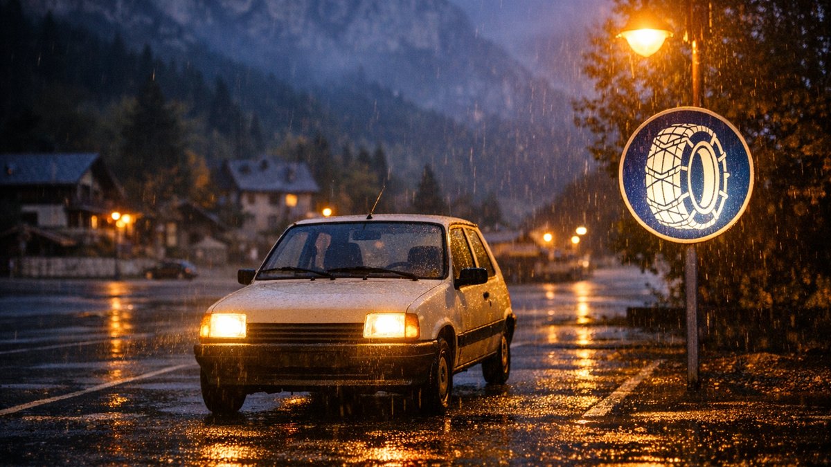 Il quitte Lyon un vendredi soir pour le Vercors avec ses pneus d'été : un panneau blanc et bleu l'arrête à l'entrée de Villard