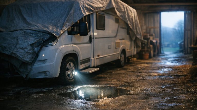 Il range son camping-car pour l'hiver sous un hangar près de Clermont : trois jours plus tard, une flaque claire s'étale sous le plancher