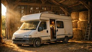 Il range son camping-car sous un hangar d'Auvergne pour l'hiver : en avril, la batterie cellule ne tient plus une seule nuit