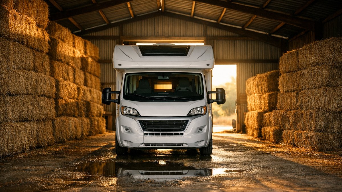 Il range son camping-car sous un hangar fermé fin octobre : en mars, la pompe à eau est fendue et le chauffe-eau goutte