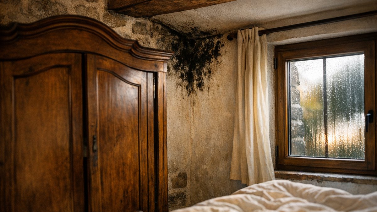 Il remplace les vieilles fenêtres de sa longère bretonne par du double vitrage : en février, des taches noires grimpent dans les angles des chambres