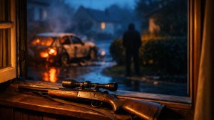 Il ressort le fusil de son père après une nuit d'émeutes dans sa rue : trois semaines plus tard, la silhouette dans la cour change tout