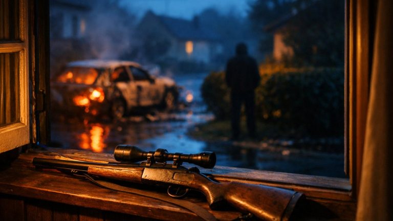 Il ressort le fusil de son père après une nuit d'émeutes dans sa rue : trois semaines plus tard, la silhouette dans la cour change tout