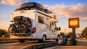 Ils chargent leur camping-car pour un mois en Andalousie : sur une balance près de Perpignan, l'écran affiche 3,72 tonnes au lieu de 3,5