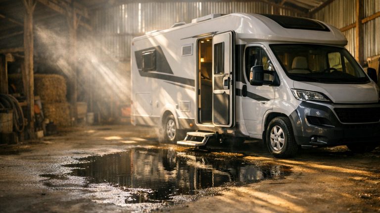 Ils rangent leur camping-car sous un hangar du Jura fin octobre : au printemps, une flaque tiède attend sous le chauffe-eau, et la cuve est fendue