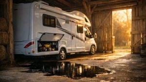 Ils rangent leur camping-car sous un hangar près de Clermont-Ferrand : en avril, une flaque froide s'étale sous le chauffe-eau du placard