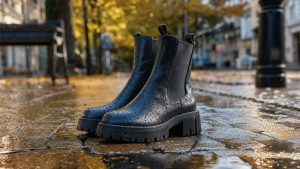 La botte en cuir à semelle crantée d'Arket, soldée sous 100 euros, résout le casse-tête des trottoirs inondés
