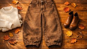 Un pantalon barrel marron en denim floqué à 22 euros chez Kiabi : la coupe qui bouscule le jean classique cet automne