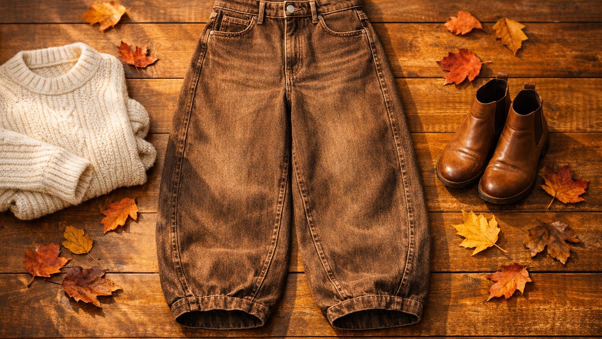 Un pantalon barrel marron en denim floqué à 22 euros chez Kiabi : la coupe qui bouscule le jean classique cet automne