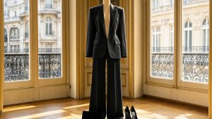Virginie Efira, 49 ans, choisit un costume noir Saint-Laurent porté à même la peau au Palais Chaillot