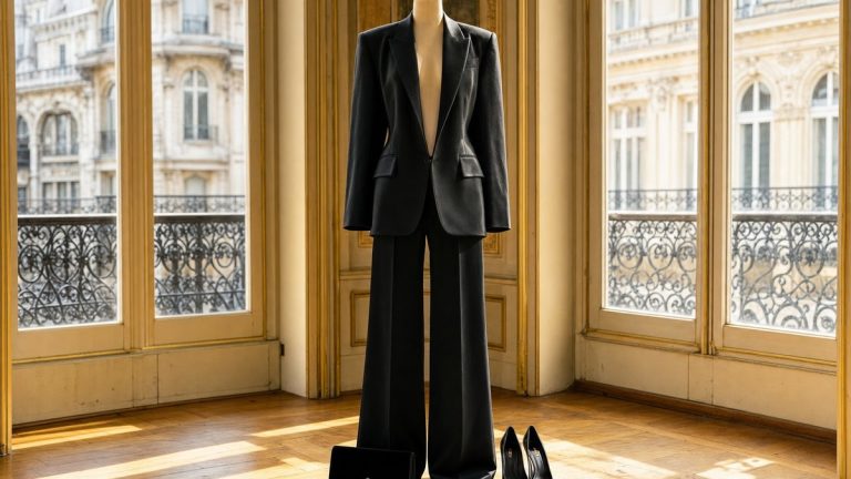 Virginie Efira, 49 ans, choisit un costume noir Saint-Laurent porté à même la peau au Palais Chaillot