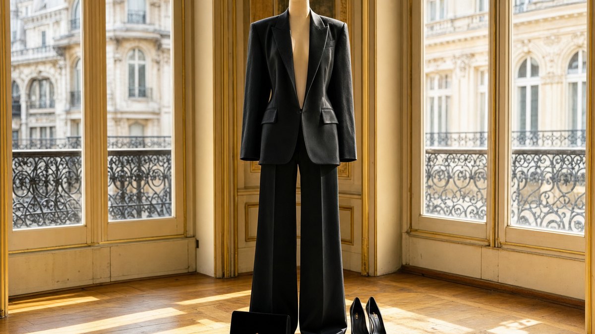Virginie Efira, 49 ans, choisit un costume noir Saint-Laurent porté à même la peau au Palais Chaillot